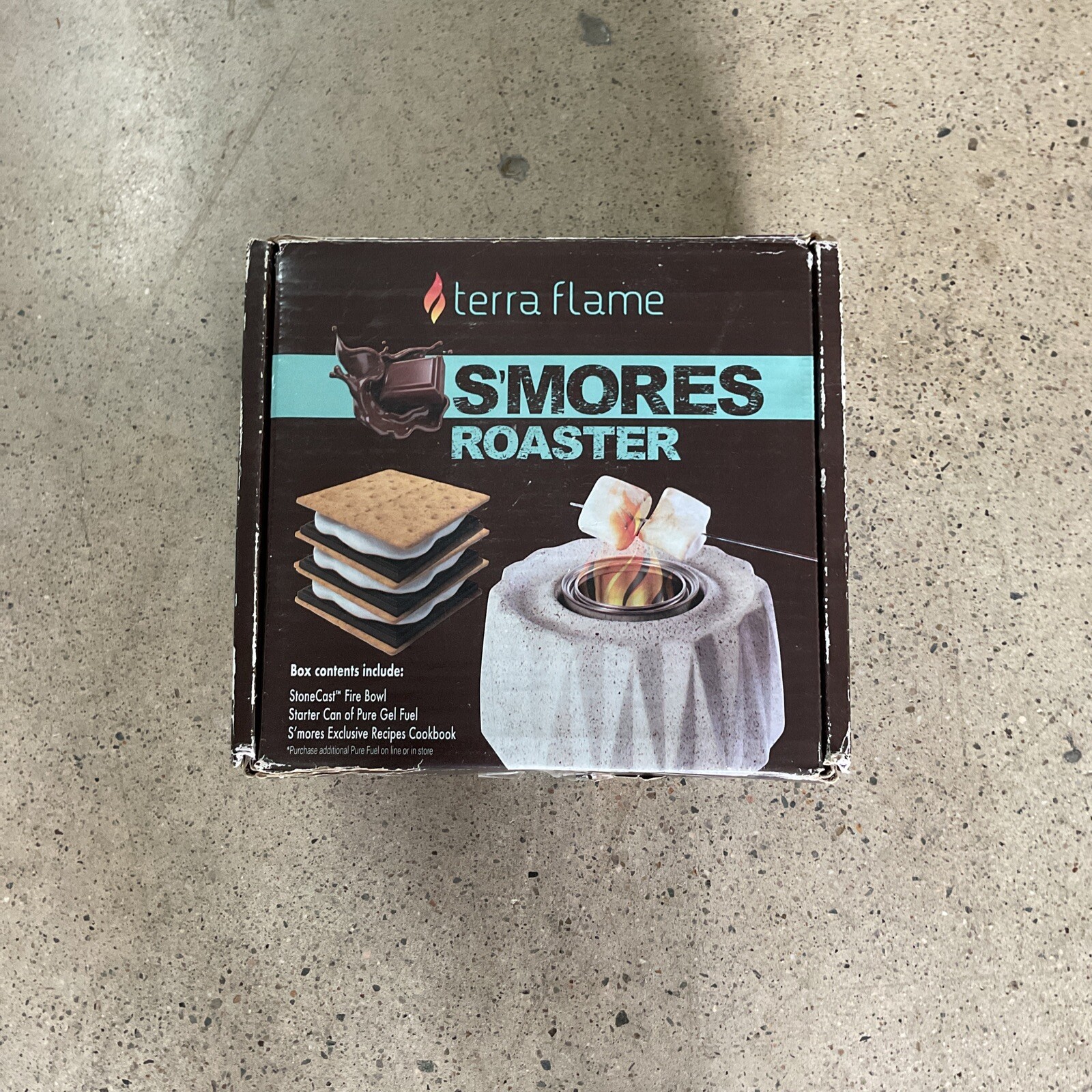 Terra Flame White S'mores StoneCast Roaster Burns 3 Hours Gel Fuel Flame NEW