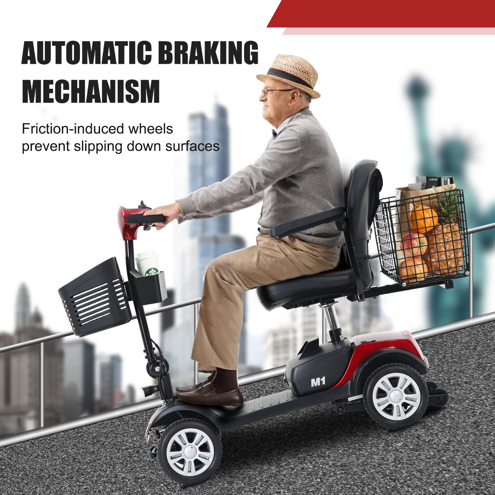 LED Folding Transport Electric Power Mobility Scooter 4 Wheel Red,Black Friday