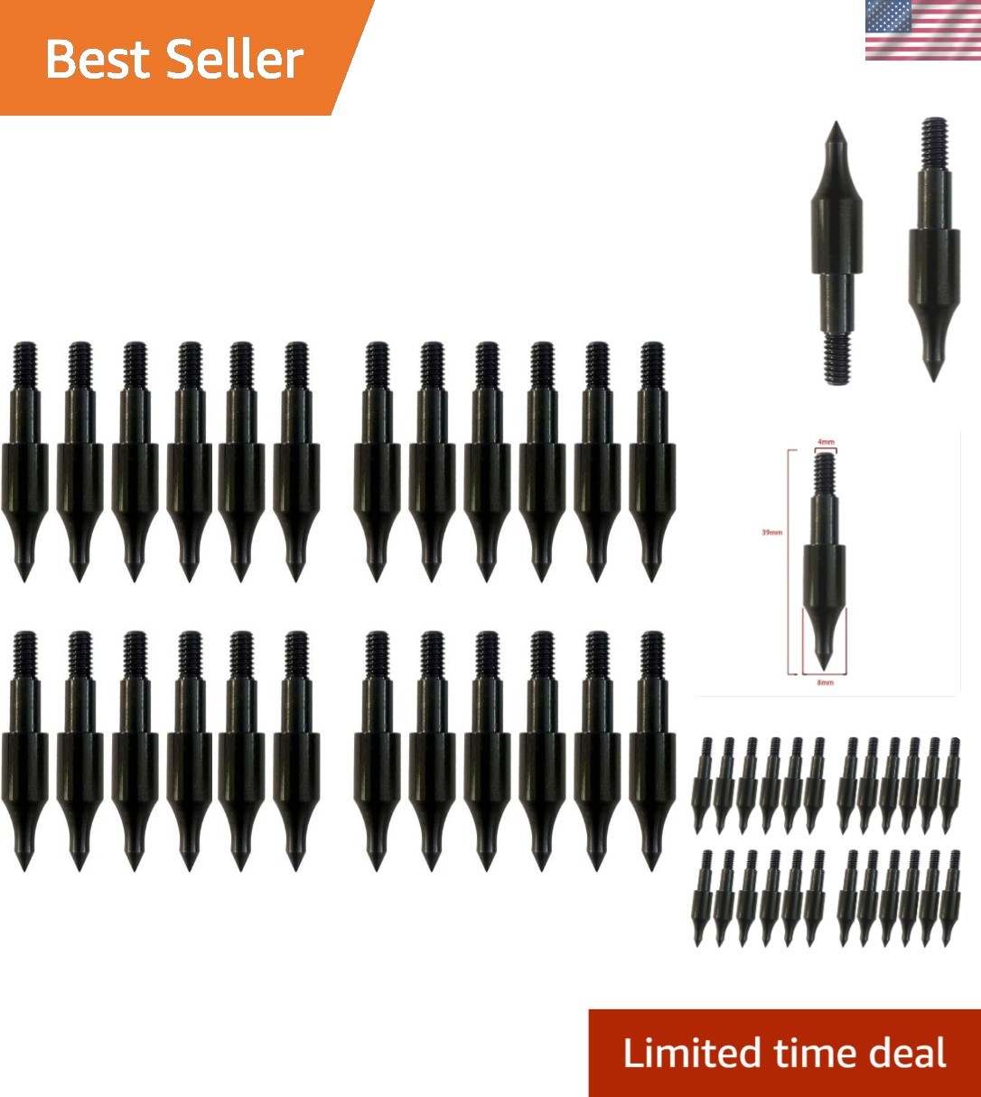 Professional 24 Pcs 100 Grain Archery Field Tips - Precision Steel Tips for Bows