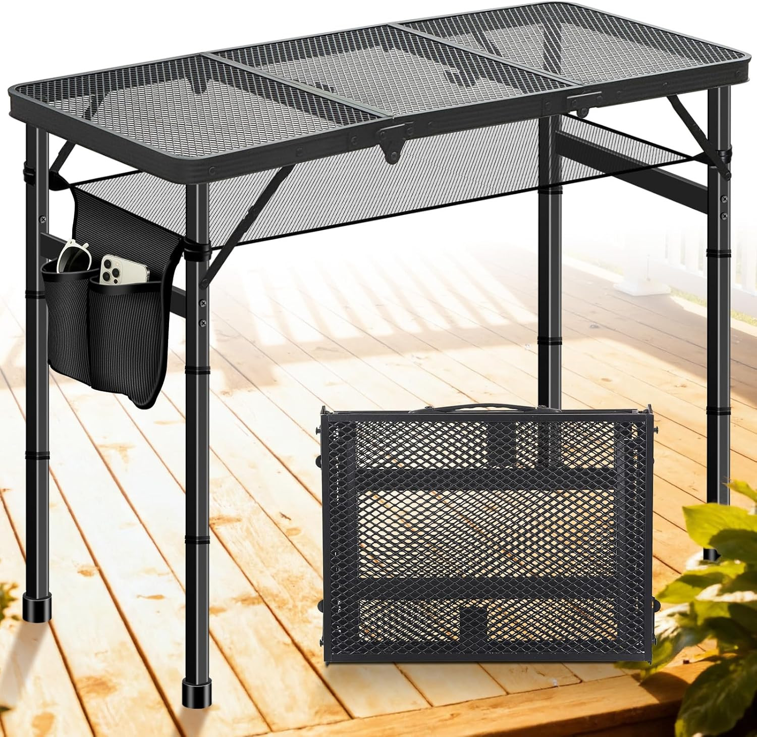 Folding Camping Table, 3Ft Camping Table Aluminum Folding Table with 3 Adjustabl