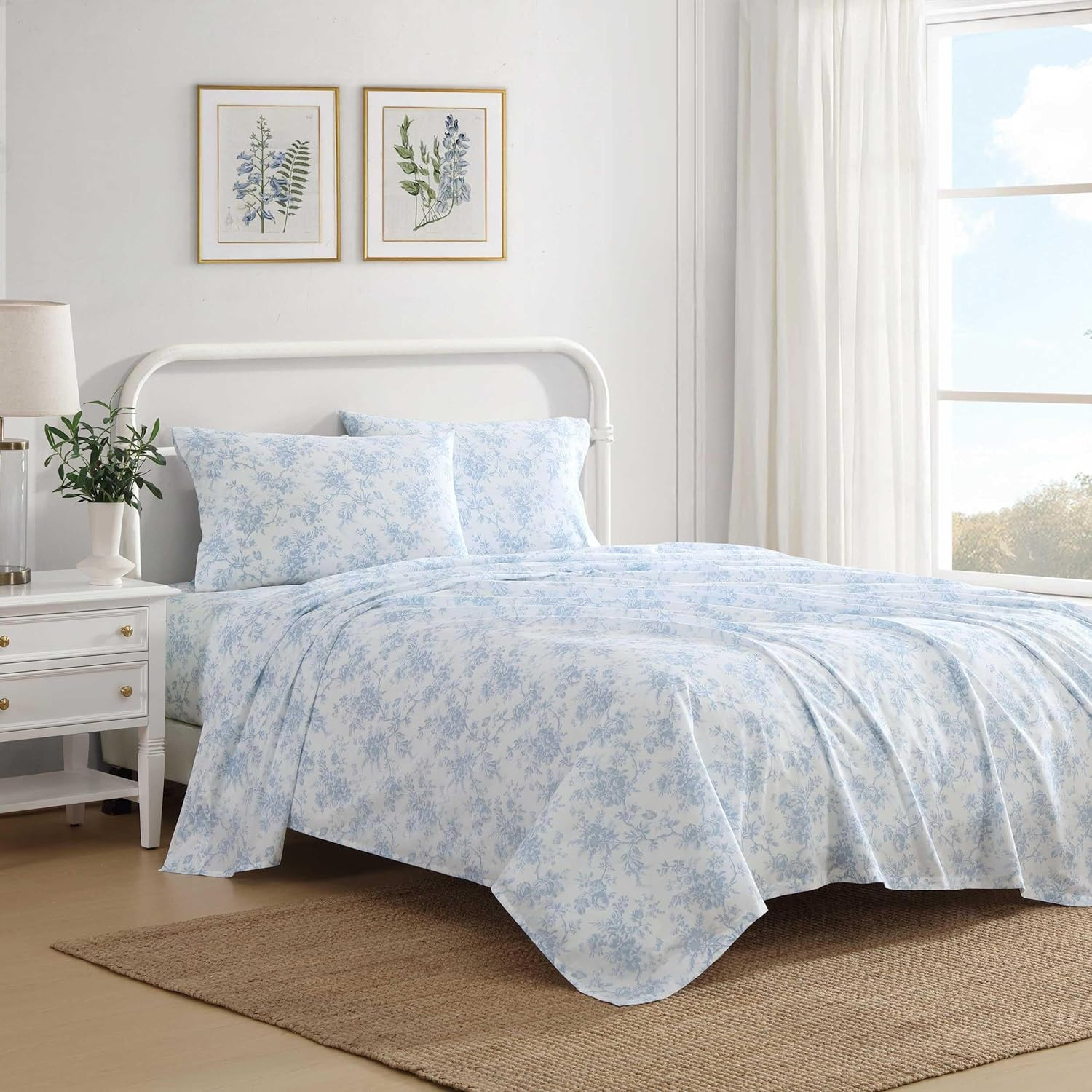 Laura Ashley - King Sheet Set, Crisp & Cool Cotton Percale Bedding with Deep Poc