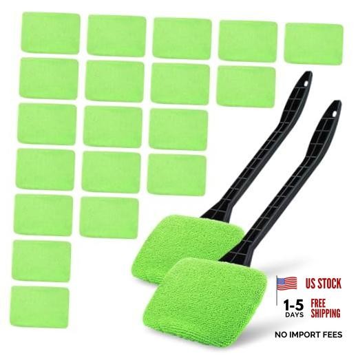 2 Set of Green Microfiber Windshield Cleaner Tool, Car Window Cleaner with 20