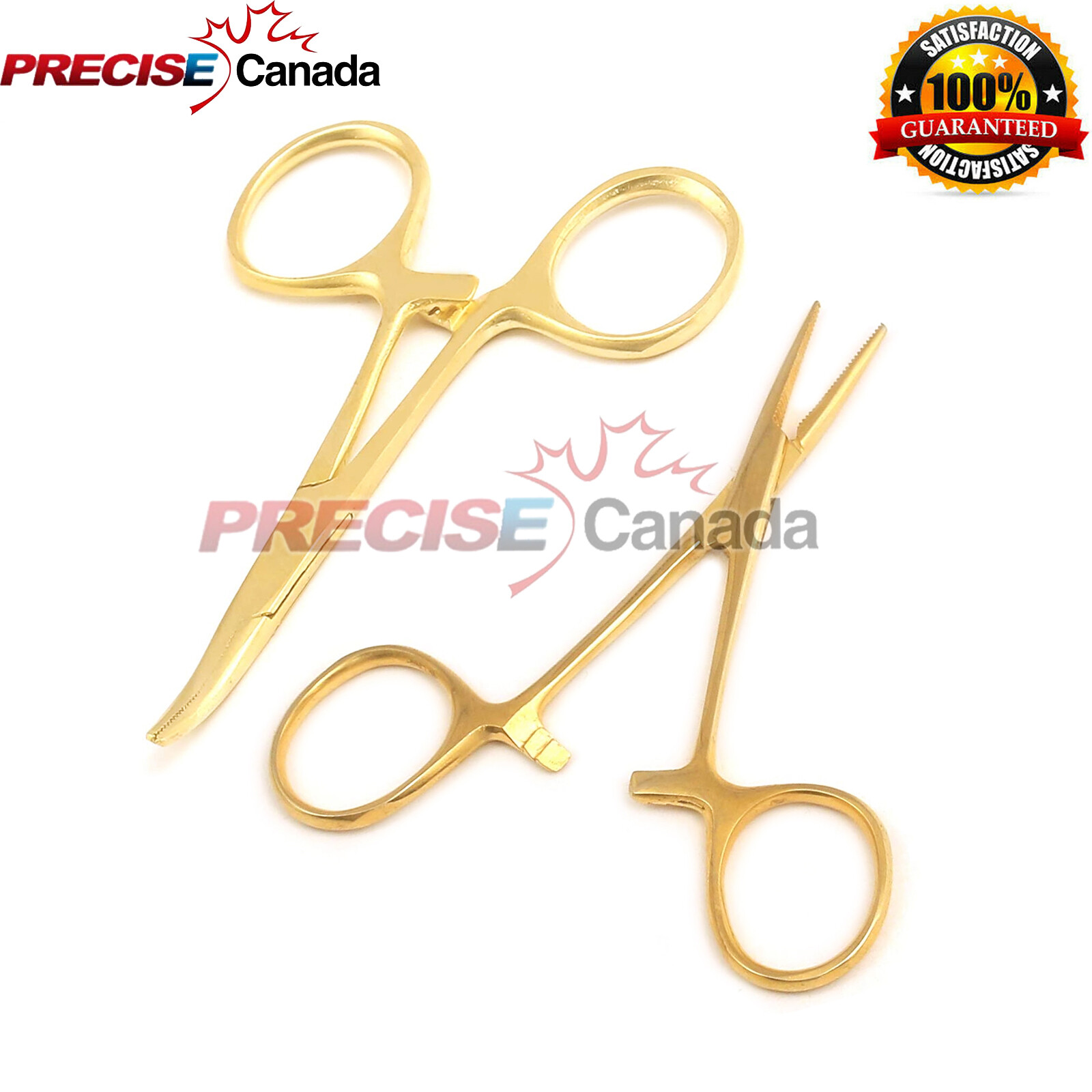 Mosquito Forceps 3.5" Straight + Curved Gold Plated Finish Pack of 2