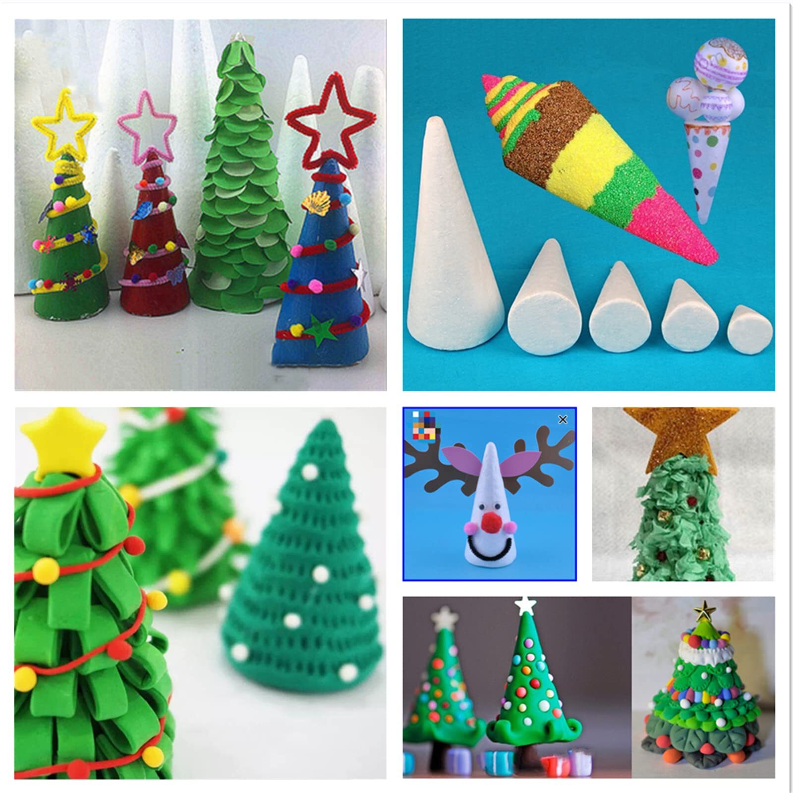 2 Pack 15.7" Foam Cones DIY Polystyrene Christmas Tree Craft Cones