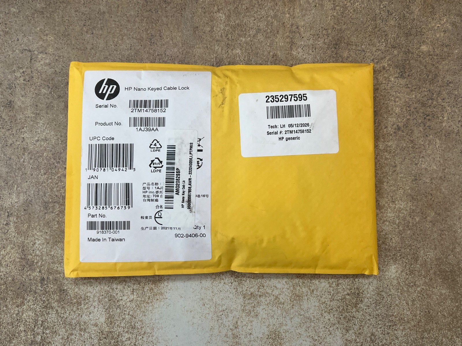 HP Nano 1AJ39AA Keyed Cable Lock
