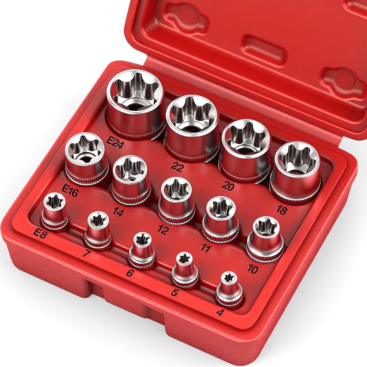 14-Piece E-TORX Socket Set - Female Torx Socket Set, Ultimate Torque Star So...