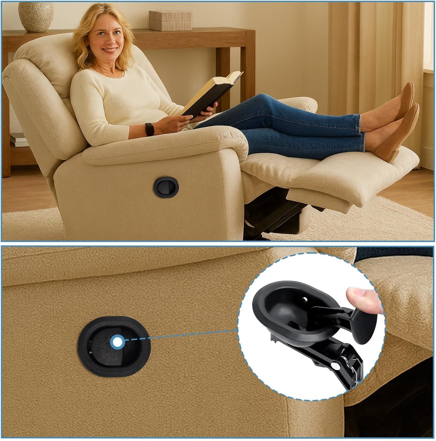 Durable Universal Recliner Pull Handle, Easy 5-Min Installation, Black Plastic
