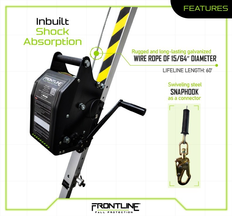 Frontline RUW60 60' Confined Space Winch with Galvanized Steel Cable
