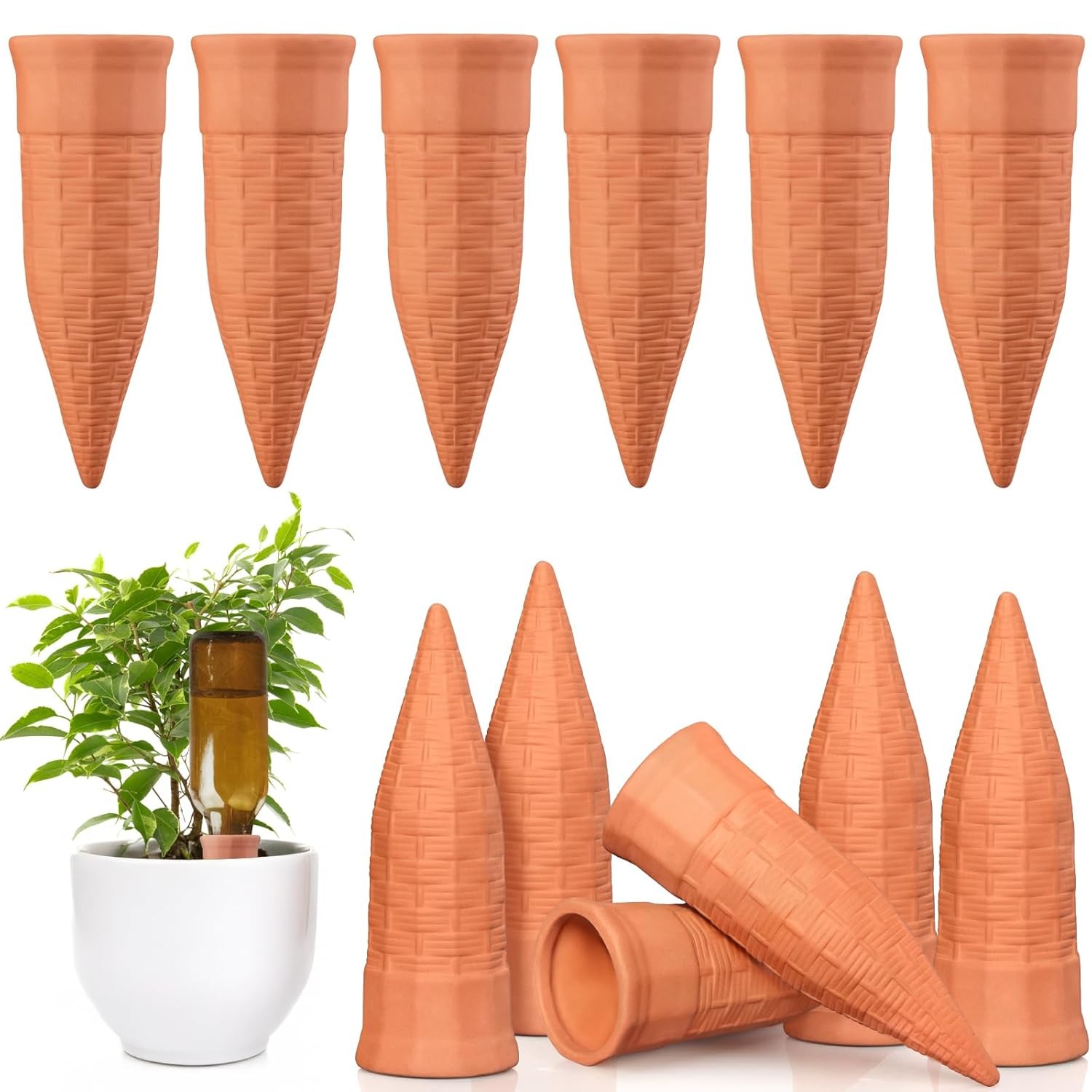 12 Pack Terracotta Plant Watering Spikes for Watering Indoor and Outdoor Plants