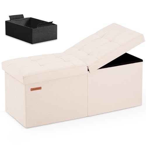 31.5 Inches Ottoman with Storage, Folding Ottoman 31.5" W with Flip Lid Beige