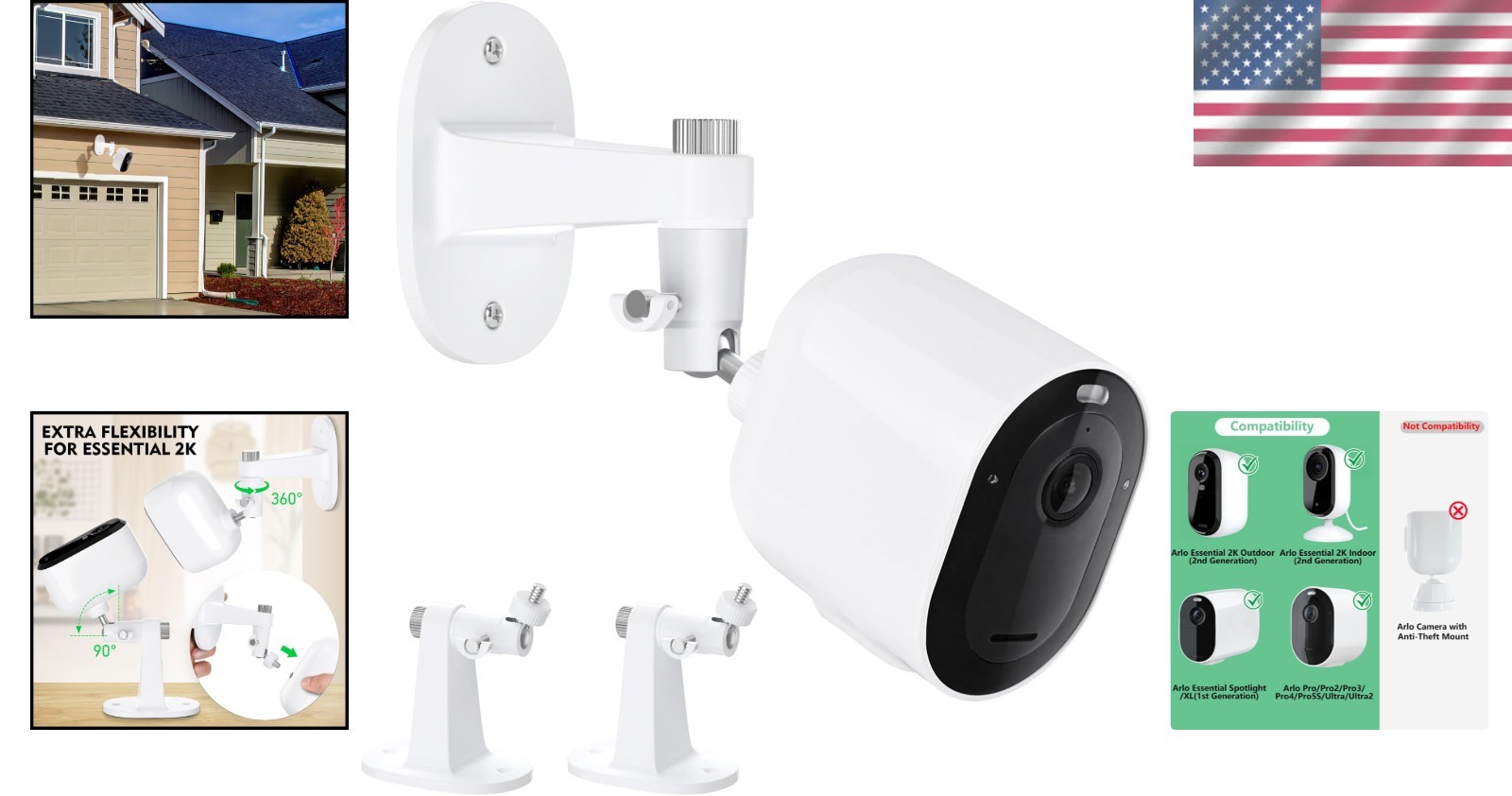 Water-Resistant Wall Mount for Arlo Cameras - 360° Adjustable, Easy Installation