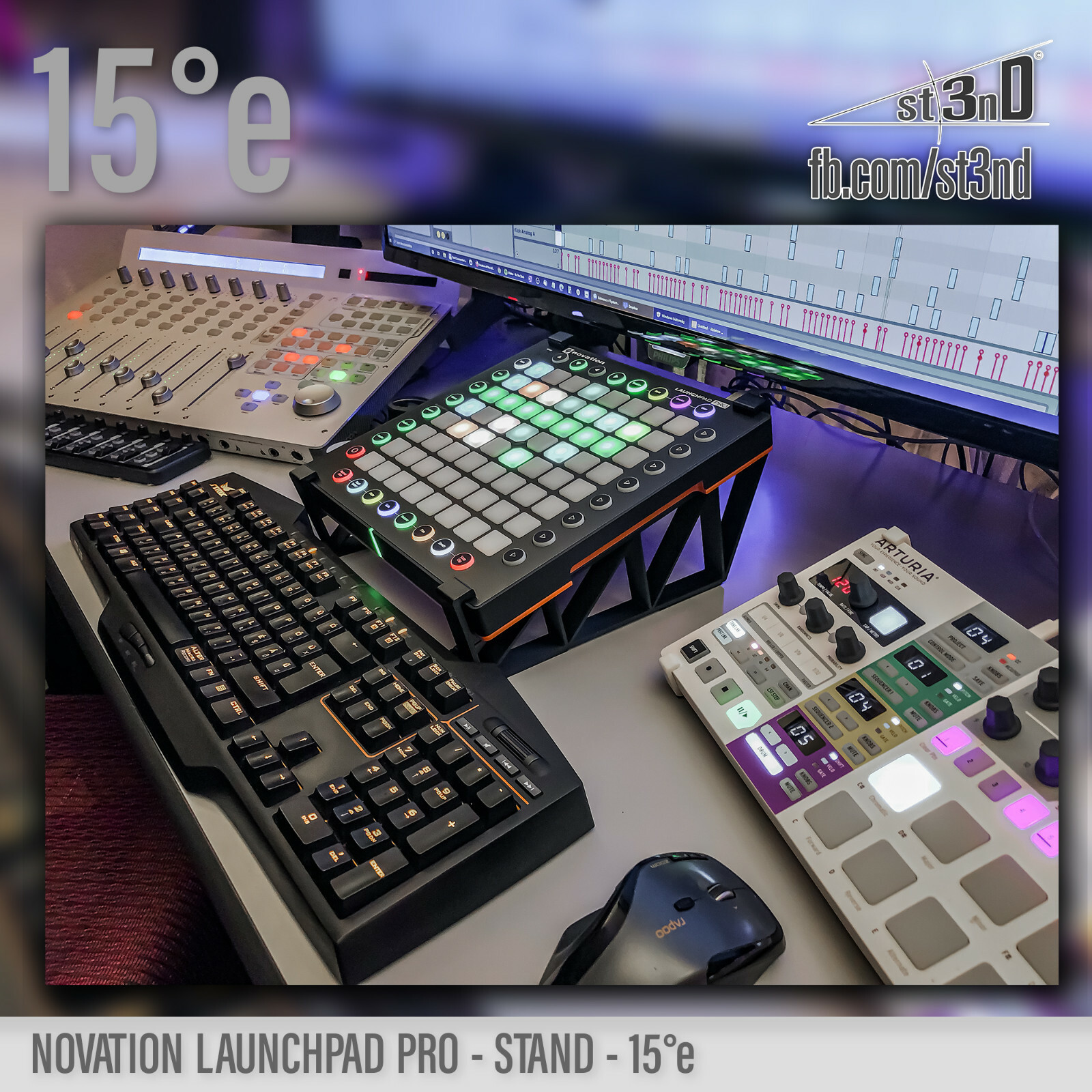 NOVATION LAUNCHPAD PRO - elevated desktop STAND with 15 degrees tilt, 3D printed