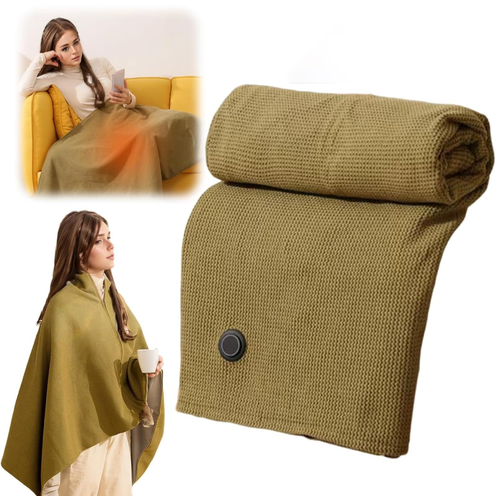 Portable Heated Shawl Power bank Operated, Soft Zipper Heated blanket Wraps