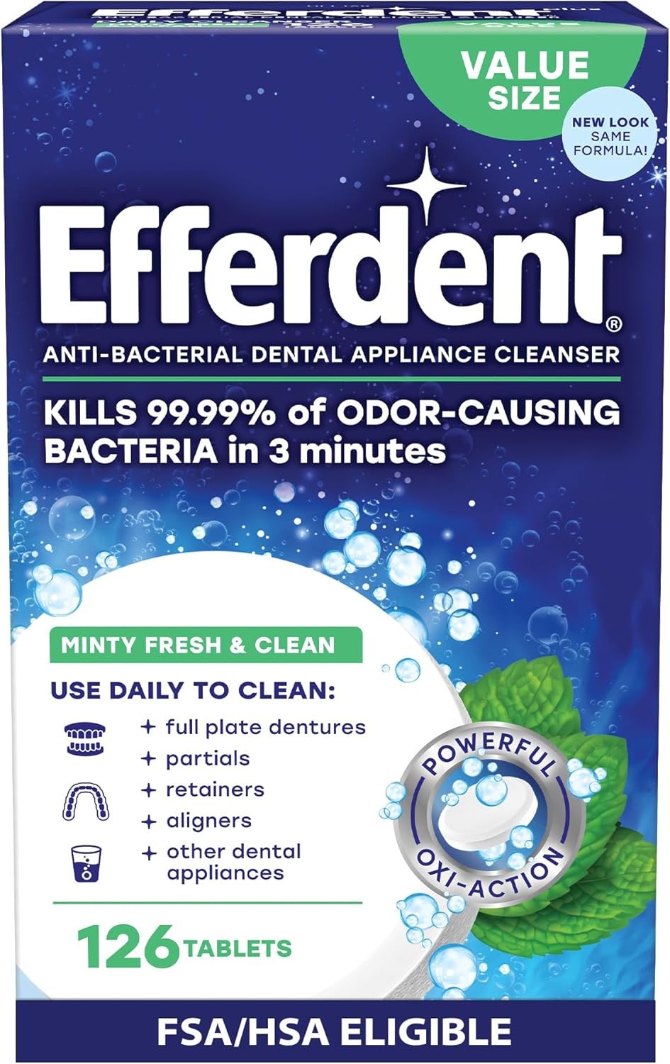 Denture Cleaner Tablets for Aligners Retainers Mint 126 Count