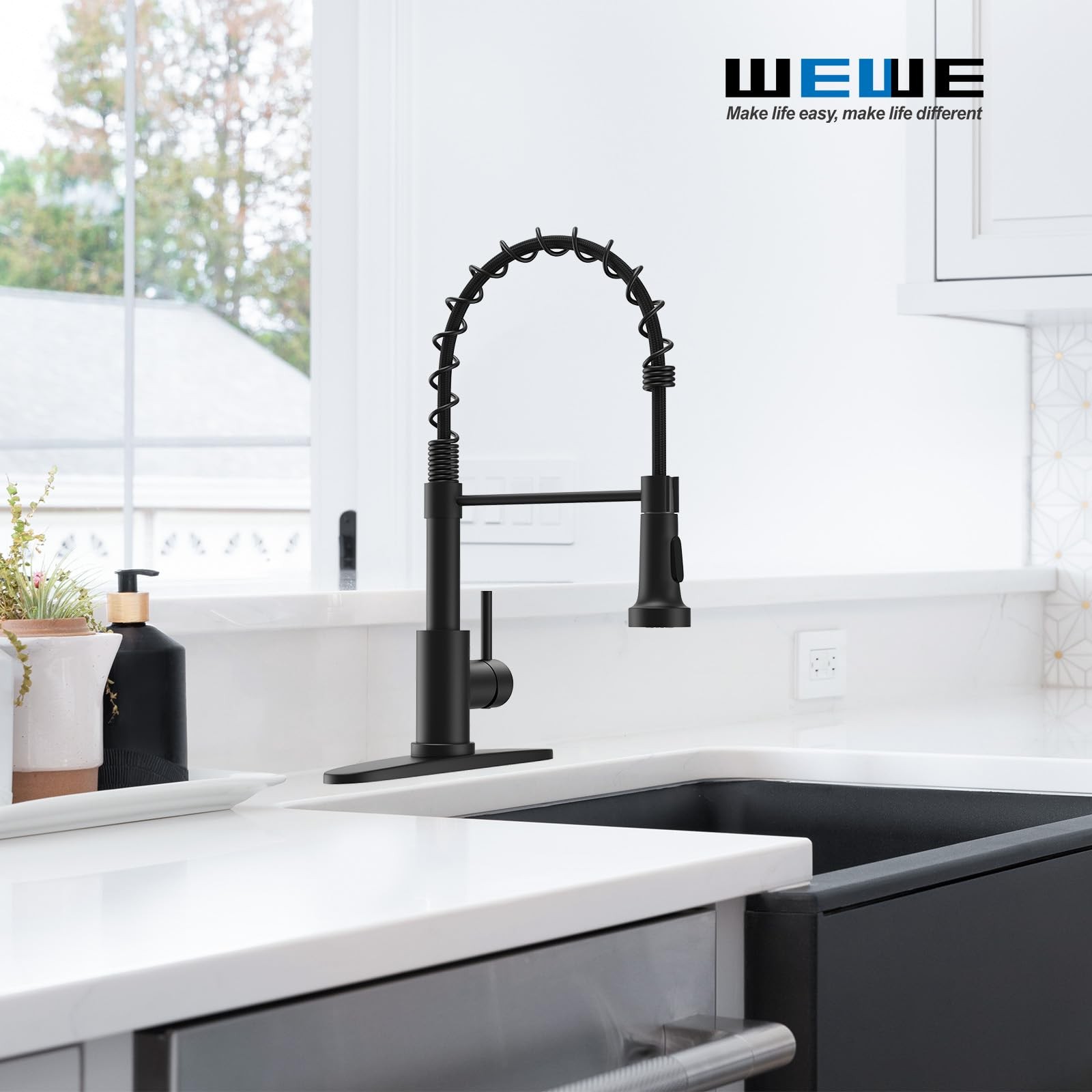 Kitchen Faucets with Pull Down Sprayer Commercial 17 inch Height, Matte Black