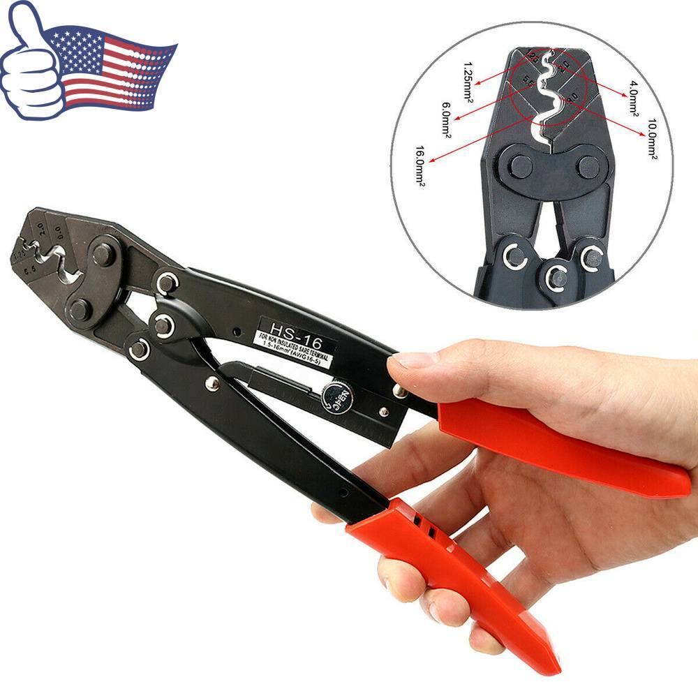 HS-16-6AWG 1.25-16mm Cable Lug Crimper Crimping Tool Bare Terminal Wire Plier