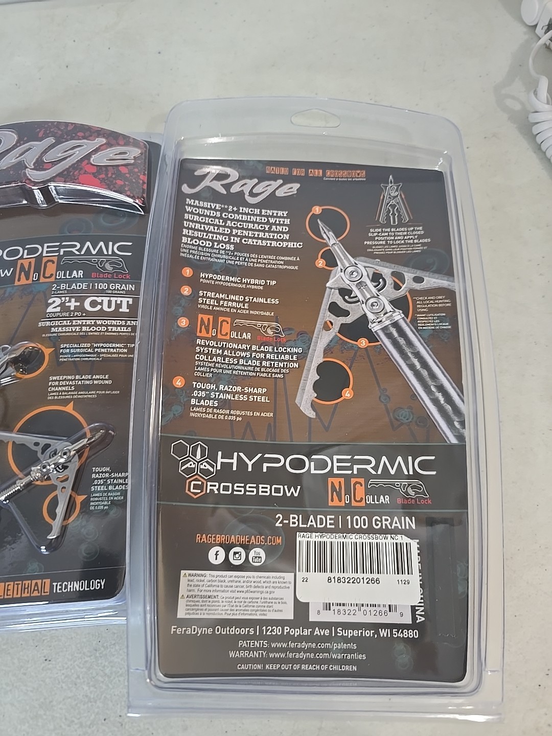 2x Rage Hypodermic Crossbow No Collar 100 Grain Locking Broadhead 2" Cut NEW