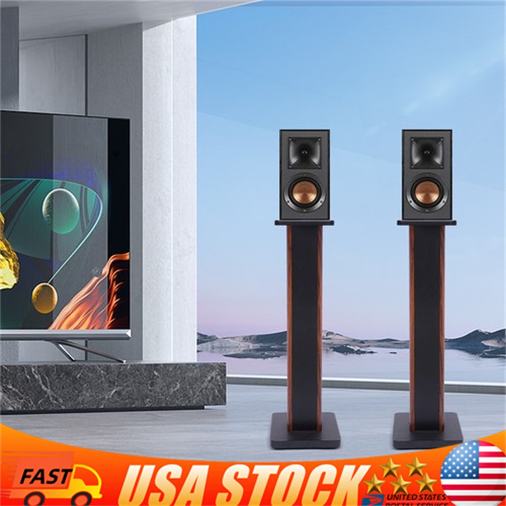 28" Wood Speaker Stands 1 Pair Yellow Sandalwood/Black Walnut for HiFi Bookshelf