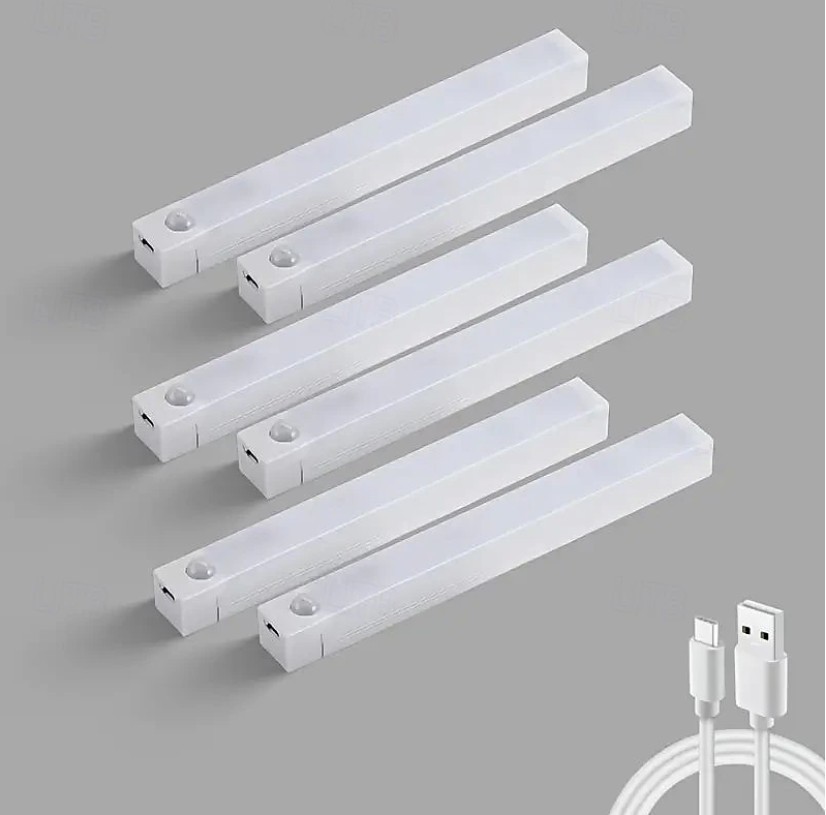 6 PCS SET Warm White Motion Sensor LED Cabinet Lights Bright Compact Glare Light