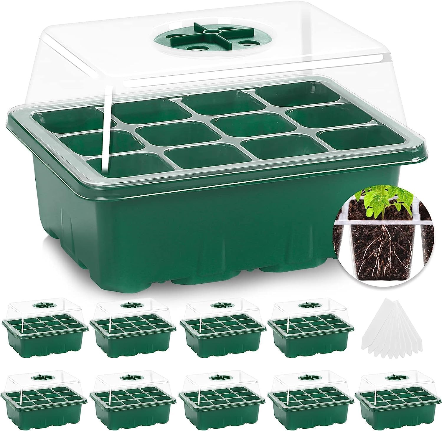 Kit De Bandejas Para Semilleros 10 Piezas Con Tapa 120 Celdas Mini Invernadero