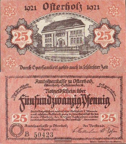 Osterholz-Scharmbeck Notgeld: 25 Pf Red Notgeldschein the Amtssparkasse Osterhol