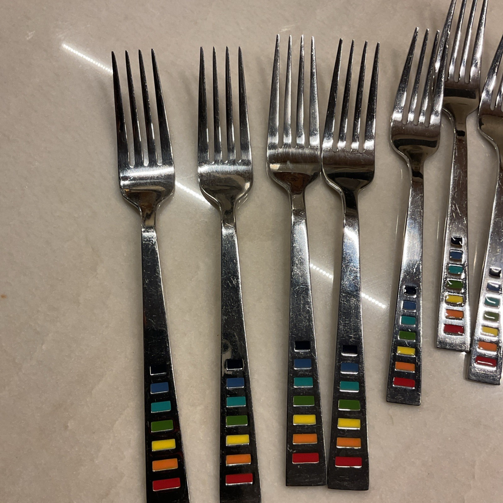 Fiesta Celebration Cambridge Masquerade Rainbow Flatware 17 Pieces Scratches