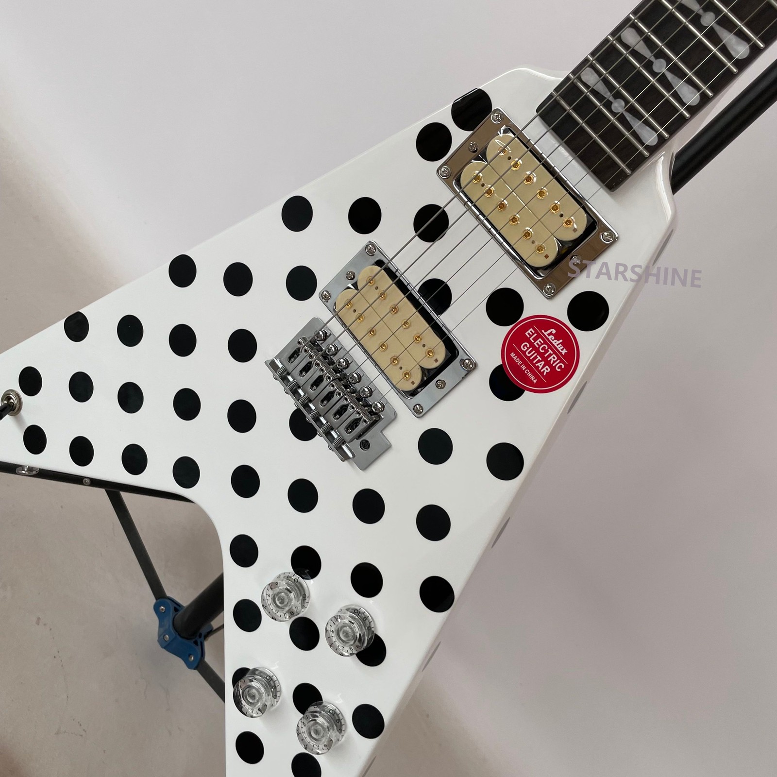 ​Electric Guitar unique Shape HH Pickups Black Polka Dot Finish Mahogany Body
