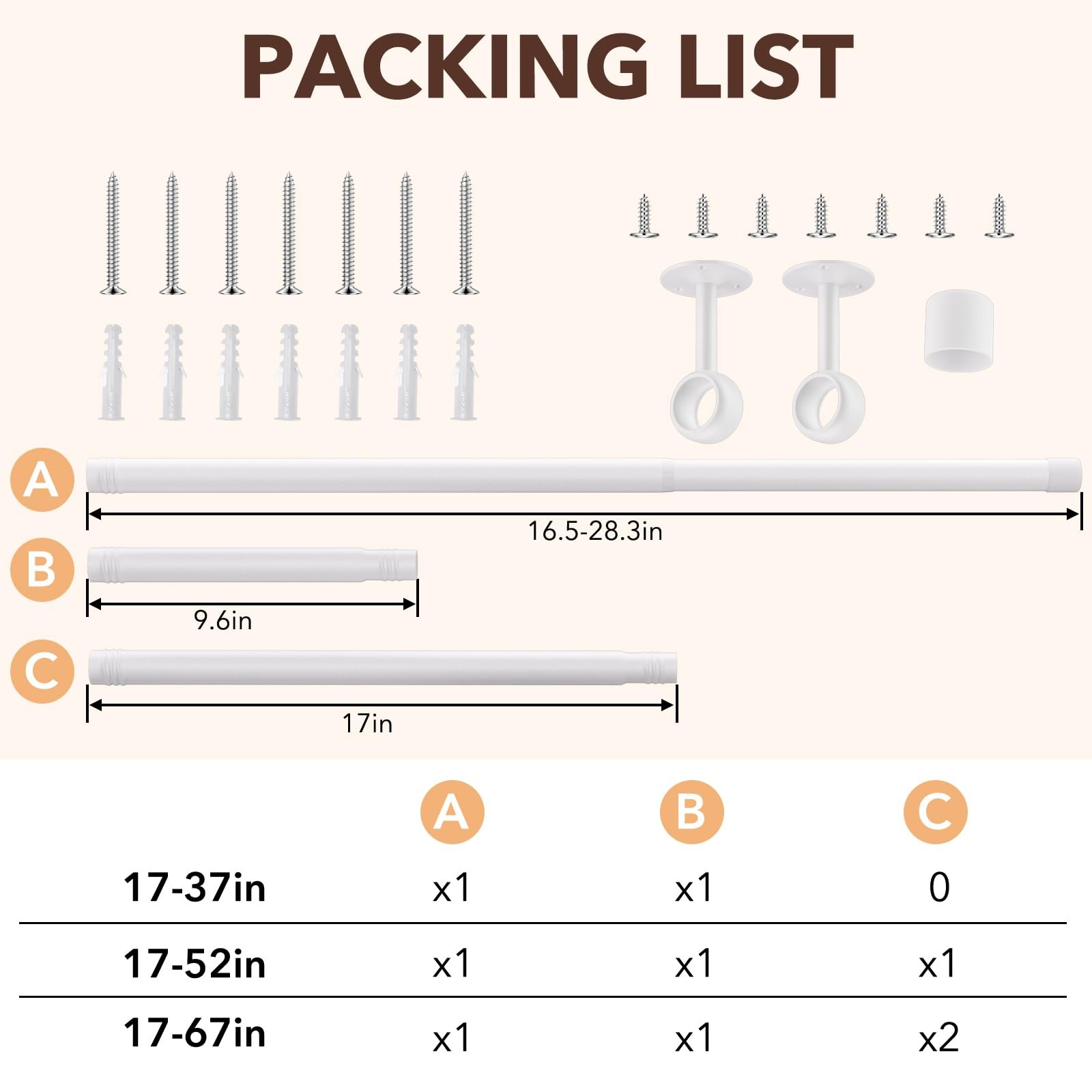 Closet Rod, Closet Rods for Hanging Clothes, 17 to 52 inch Adjustable Ceiling...