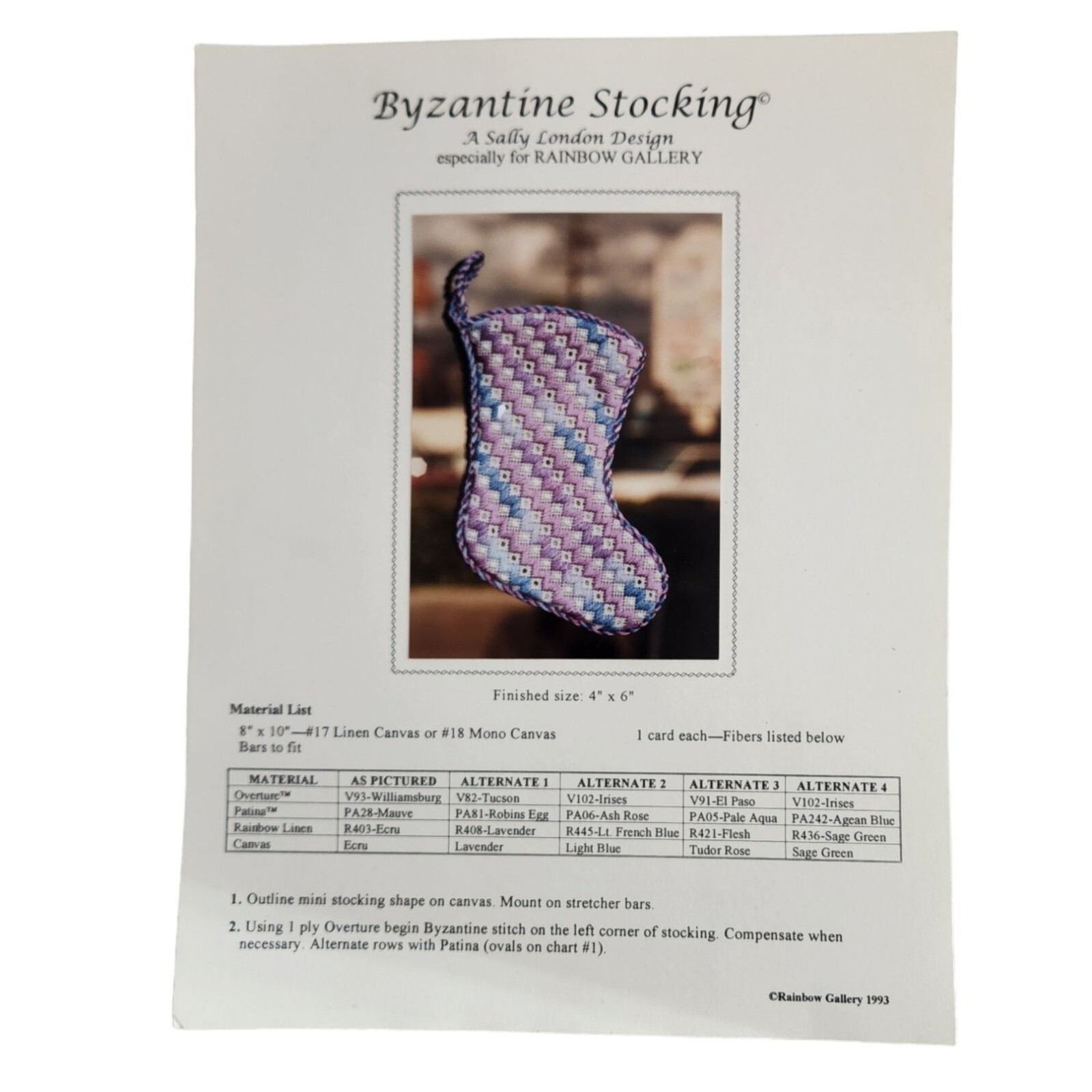 1993 Byzantine Stocking A Sally London Design Chart for Canvas Rainbow Gallery