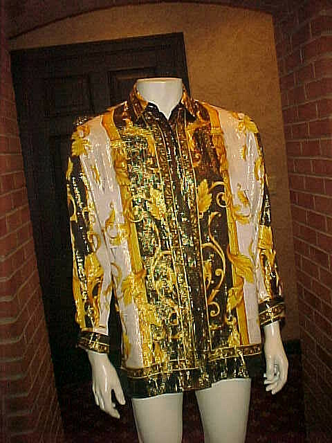 UNISEX MASSARDI GOLD LABEL METALLIC BLACK & WHITE SILK SHIRT WOMENS LGE MANS MED