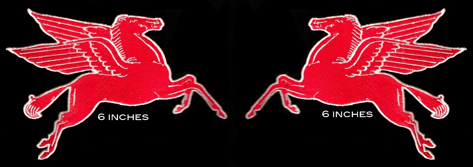 6" Mobil Pegasus Patch Badge PAIR  Muscle Car Hot Rod Drag Race Gas and Oil