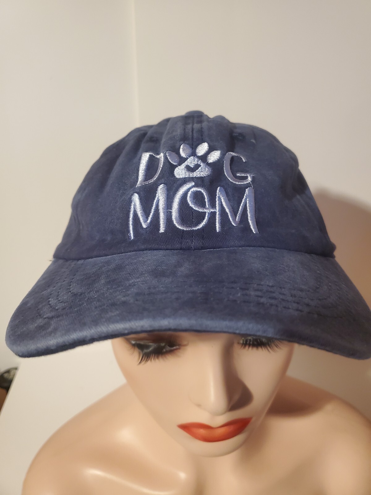Dog Mom Baseball Cap Distressed Embroidery Hat Ponytail back EUC