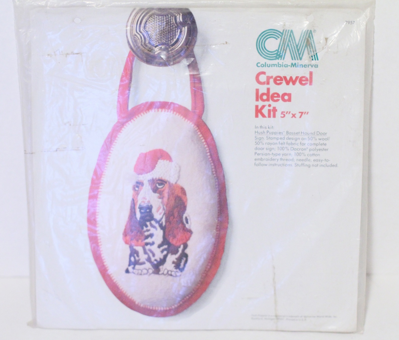 Columbia-Minerva Crewel Idea Kit 1976 - Hush Puppies Basset Hound Door Sign NEW