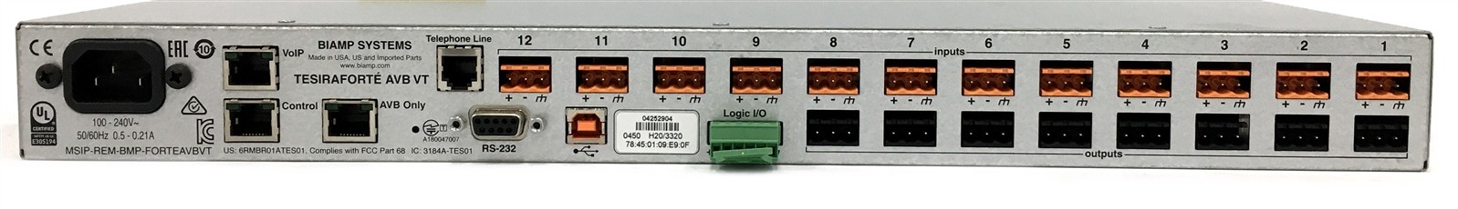 Biamp Tesira Forte AVB VT Digital Audio Processor