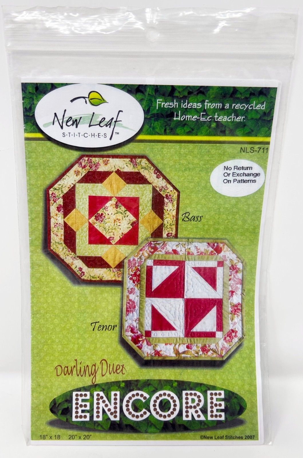 New Leaf Stitches Darling Duet Encore Table Quilt Pattern NLS-711 Bass Tenor