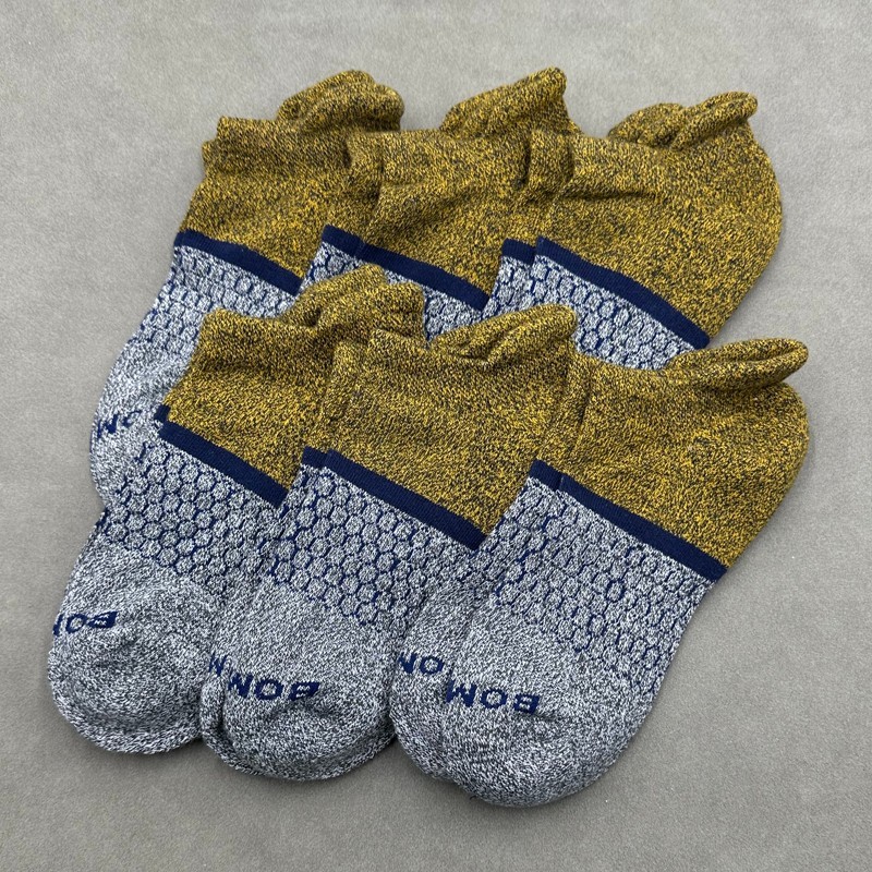 6 Pairs BOMBAS Men's Solid Honeycomb Ankle Socks Cushion Size Med 6-9 Gold