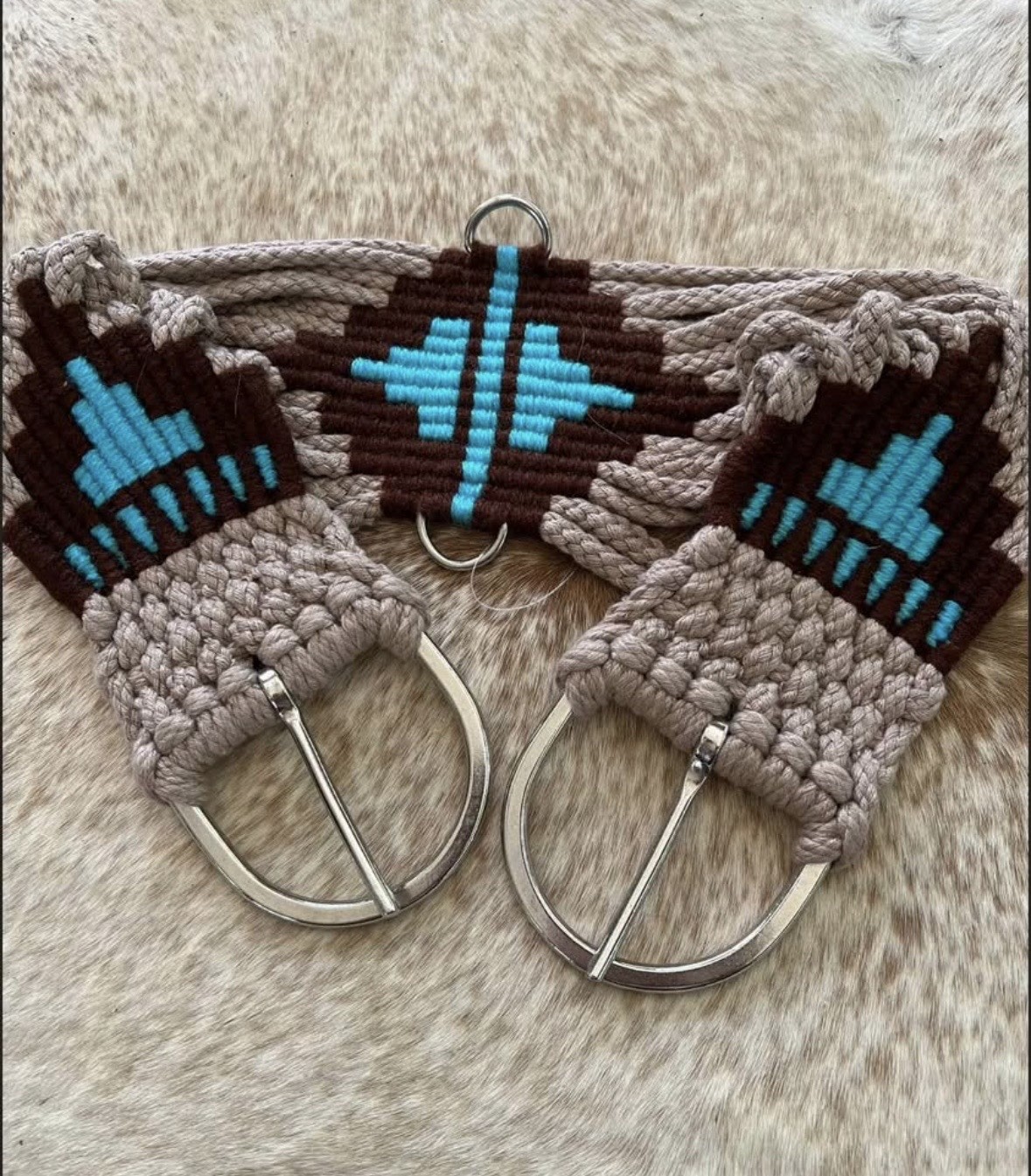 34” Size Western String Girth Cinch Teal Aztec Design