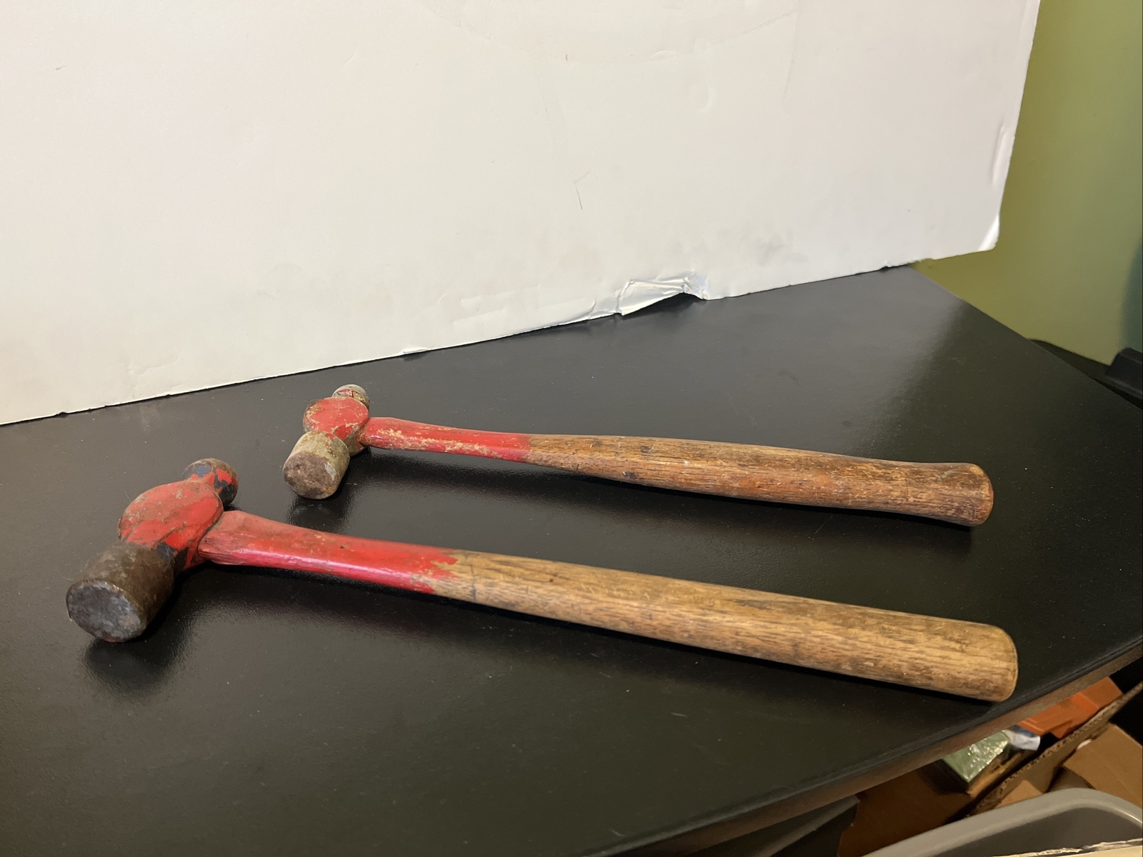 LOT OF 2 VINTAGE CRAFTSMAN WOOD HANDLE BALL PEEN HAMMERS 12.5" & 13.5"
