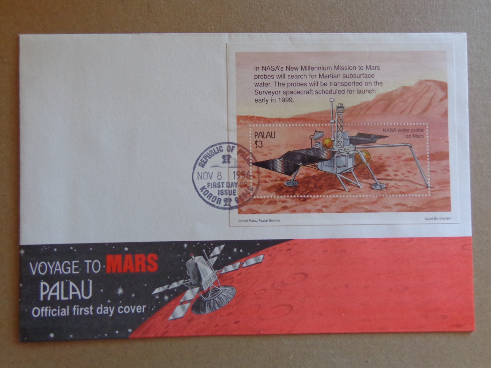 1996 - FDC - PALAU -  SPACE, VOYAGE TO MARS