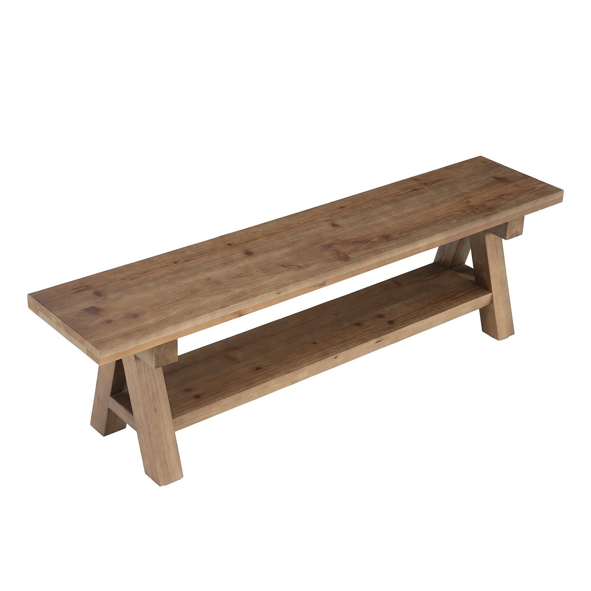 63" Solid Wood Entryway Bench, Dinning Bench with Open Storage for Dining Room