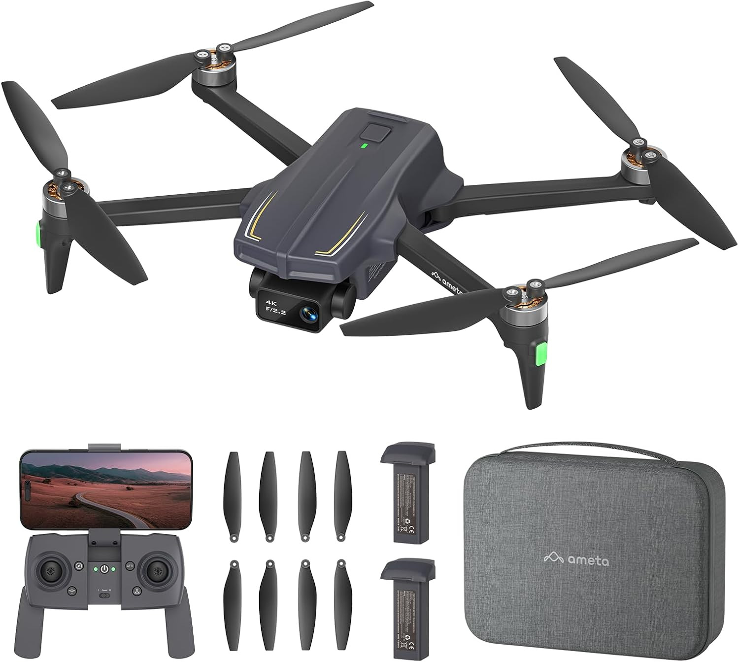 Ameta Drones with Camera for Adults 4k UHD, S20 Pro GPS Drone for Adults Beginne