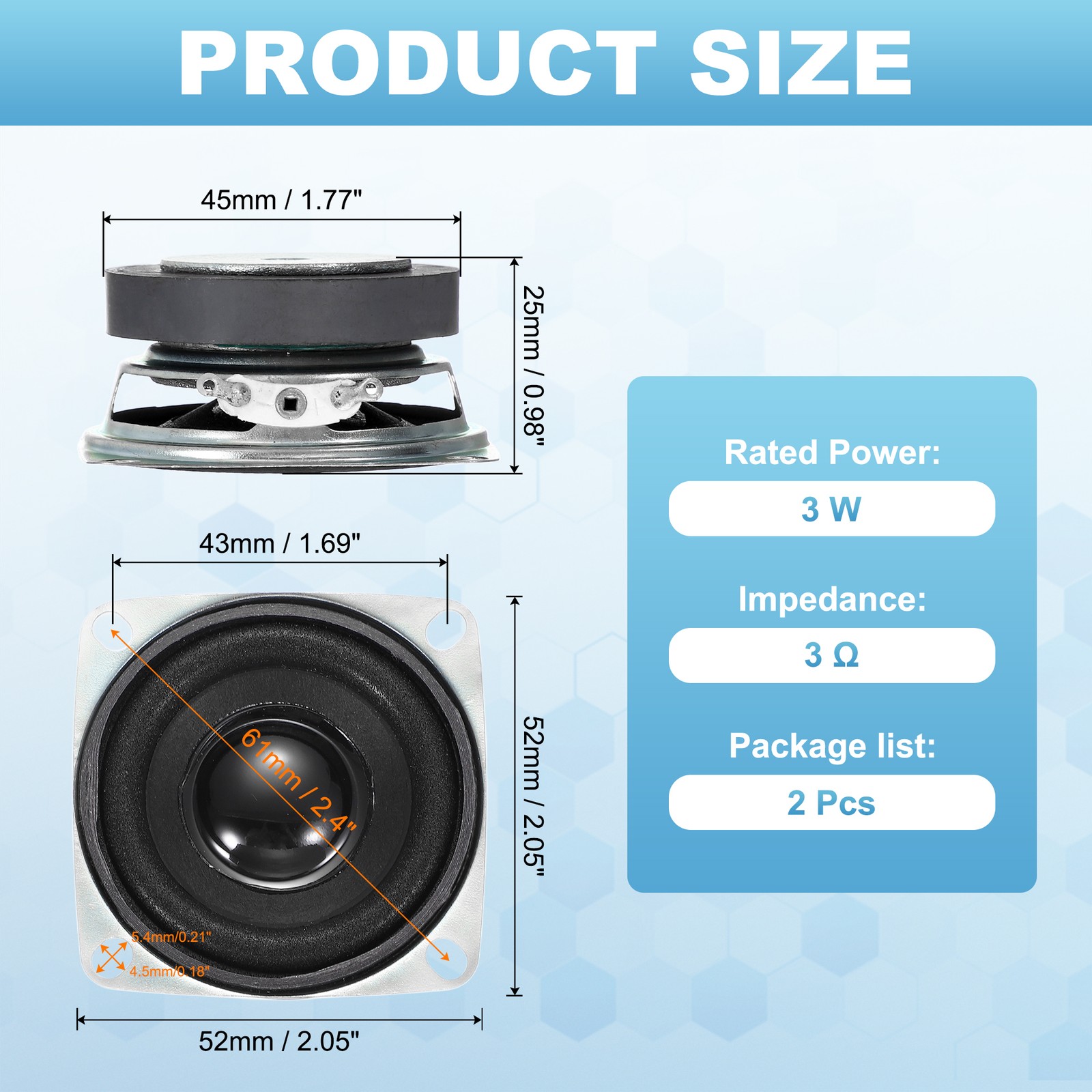 2Pcs 3W 3Ohm Small Speakers Square Micro External Magnet Speaker 45mm Black