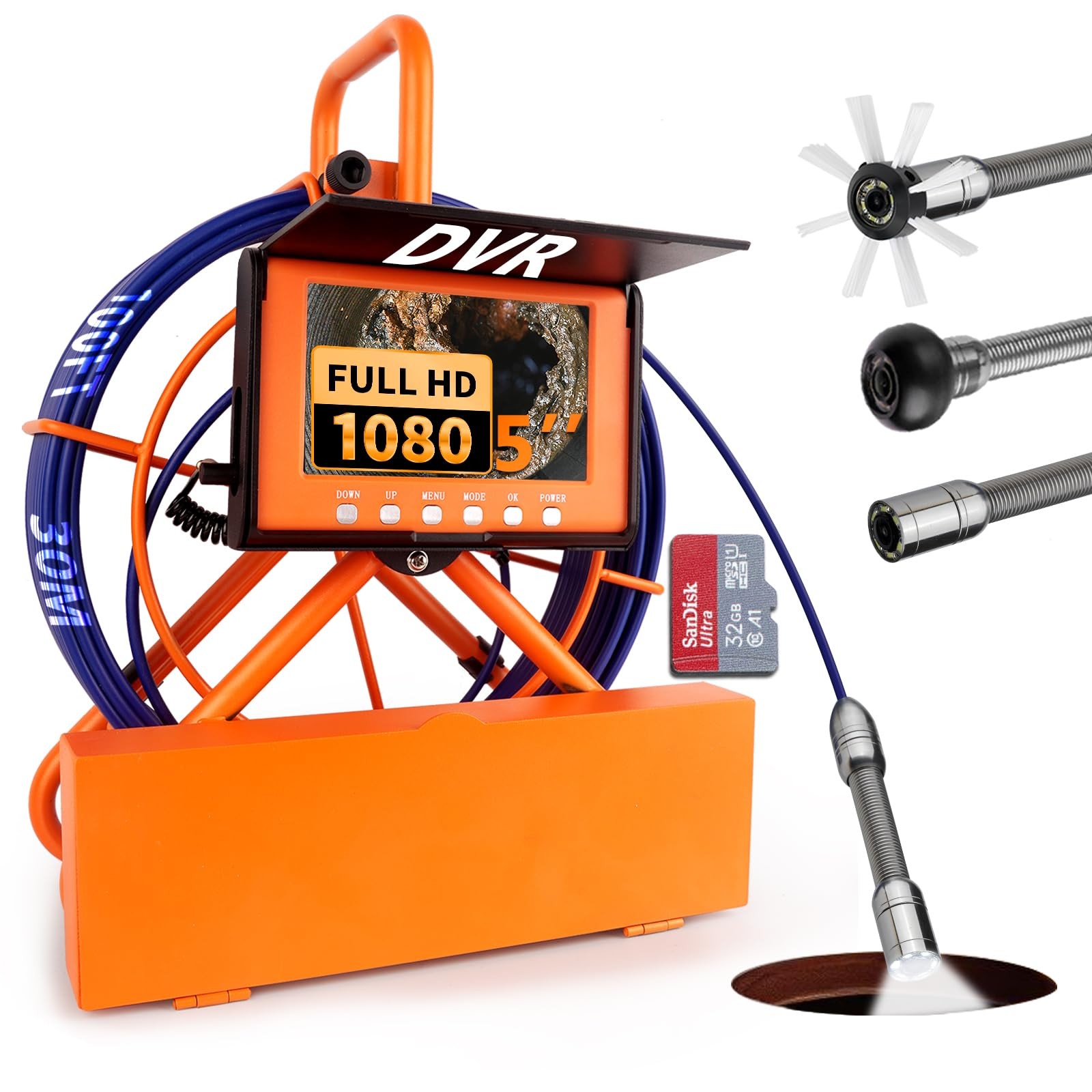 Kcapyn Sewer Camera 100FT/30M Inspection Borescope Endoscope Camera 6 LEDs 5"