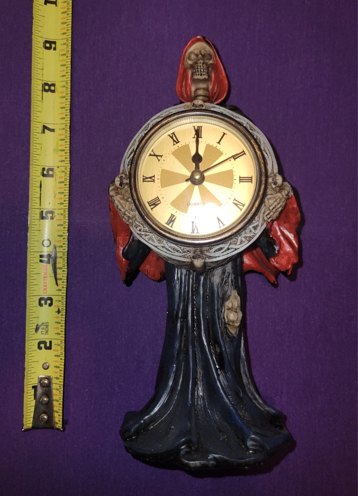 GRIM REAPER CLOCK STATUE MINT CONDITION RARE SMOKE-FREE