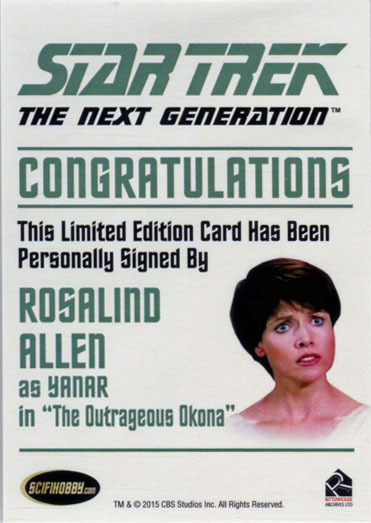 Star Trek TNG Portfolio Prints S2 Autograph Card Rosalind Allen as Yanar