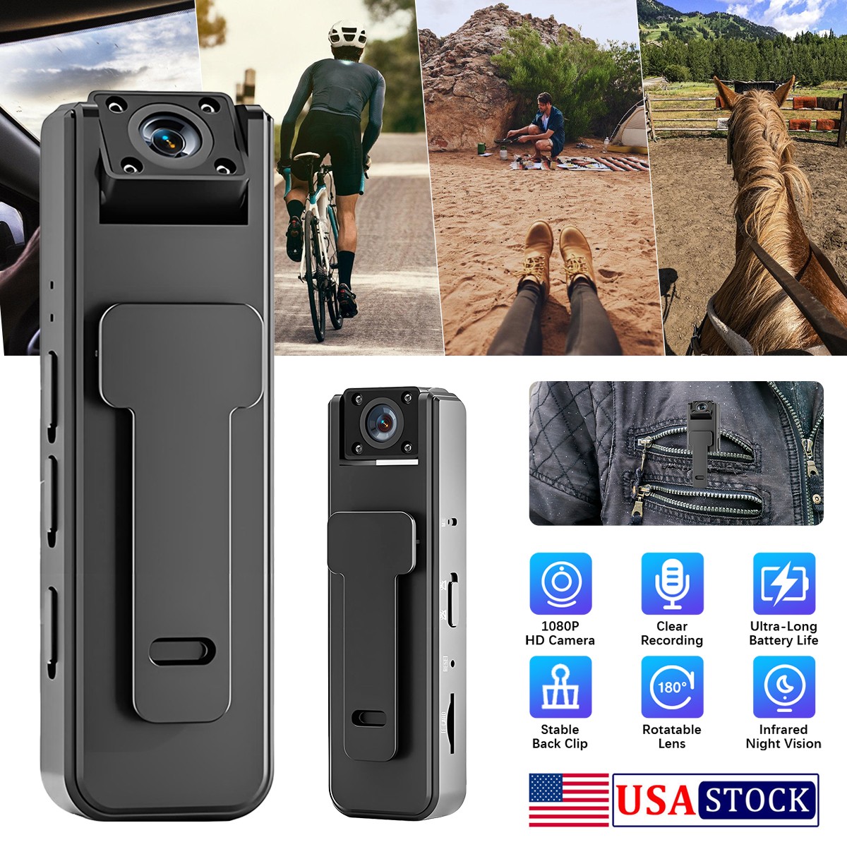 HD 1080P Camcorder Mini Police Body Camera HD 180° Video DVR IR Night Cam