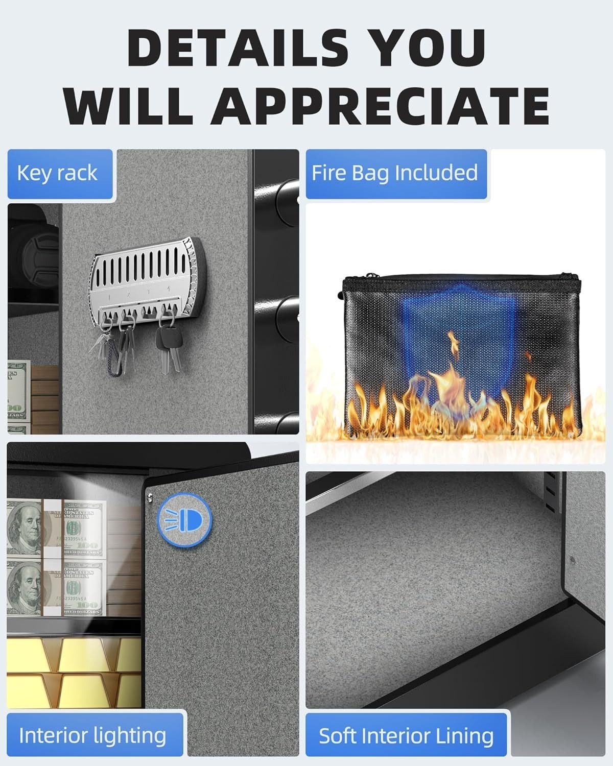 Safe Box, 2.0 Cubic Feet Home Safe with Fireproof Waterproof Bag, Security Sa...