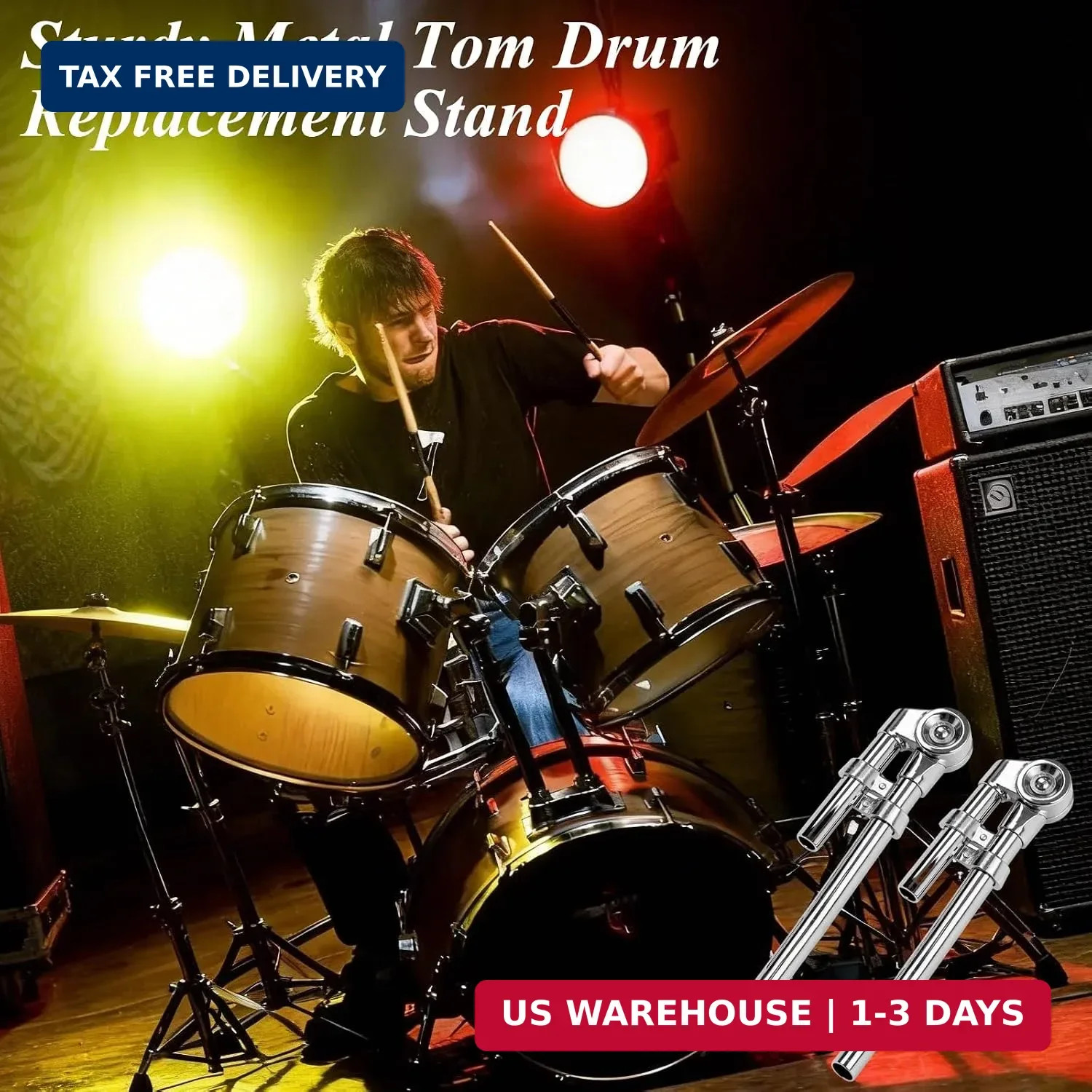 2 PCS Tom Drum Brackets, Tom Stand Mount Holder Percussion Clamp, Adjustable Bas