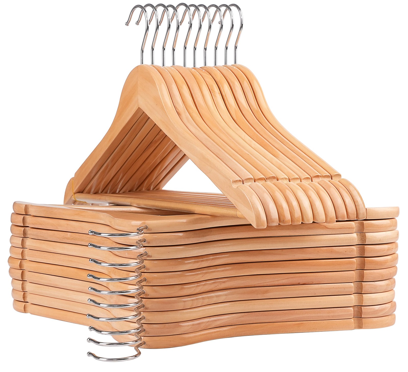 Wooden Hangers 20 Pack, Non-Slip Wood Hangers with 360°Swivel Hook & Notches,...