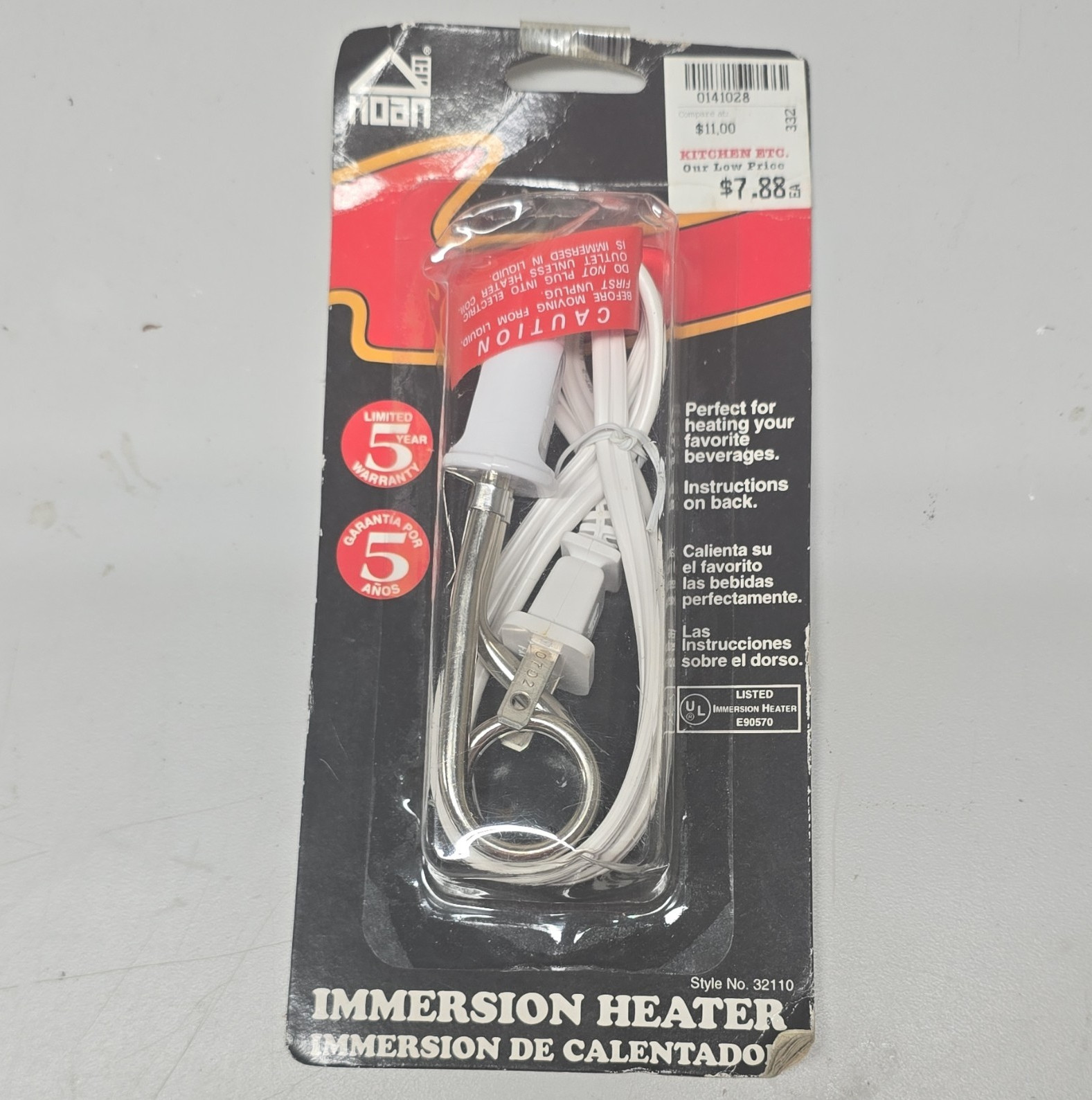 Koban Immersion Heater Electric 300W 120V Model 32110 White/Silver